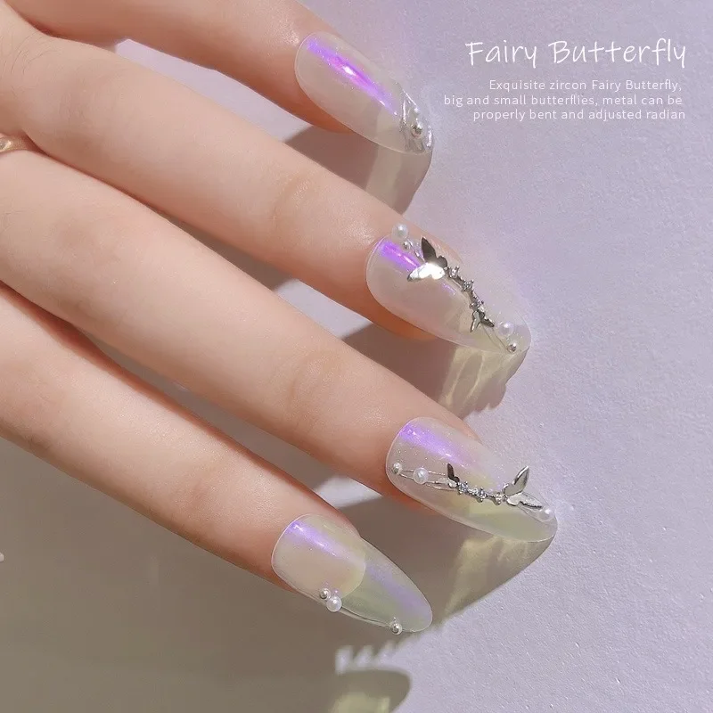 1Pc Japanese Luxury Anti-fade Metal Butterfly Zircon Nail Charms Delicate Wing Design Manicure DIY Decor Accessories