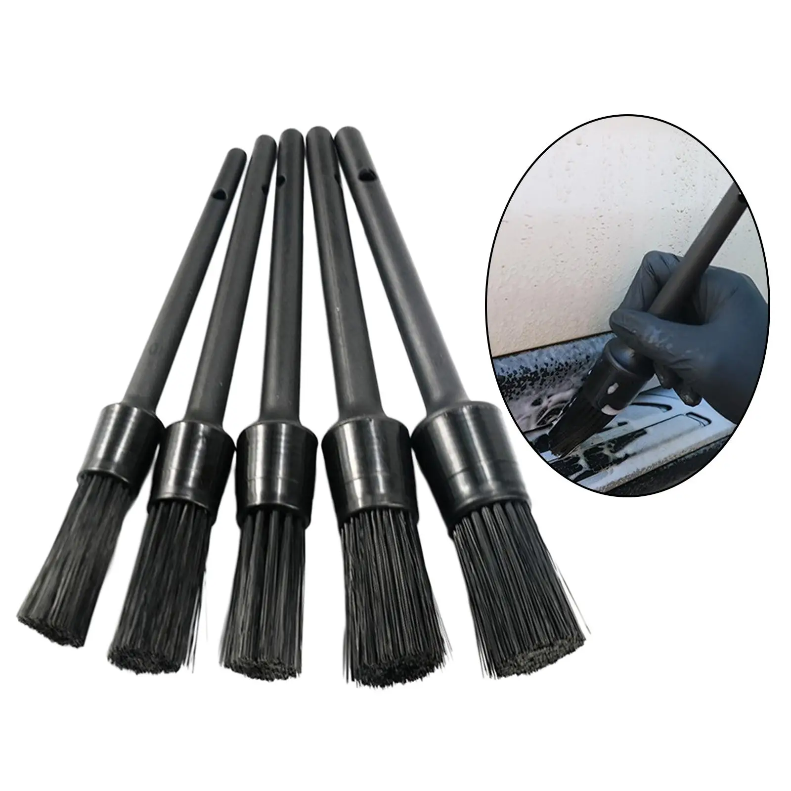 1/5x Car Detail Cleaning Brush Car Detailing Brush Set 5 Sizes for Cleaning Car Interior Air Vent Automotive Brushes Kit Black