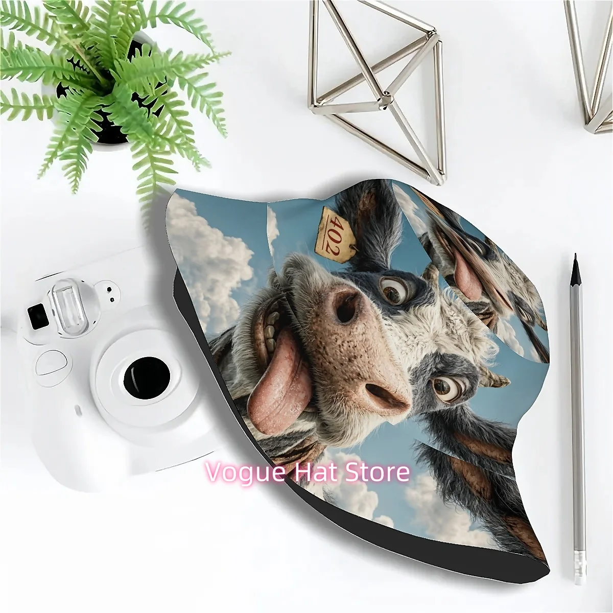 A Single Piece of a Whimsical Cow Design Featuring Amusing Expressions Unisex Printed Fisherman'S Hat, a Trendy Hat with  Playf