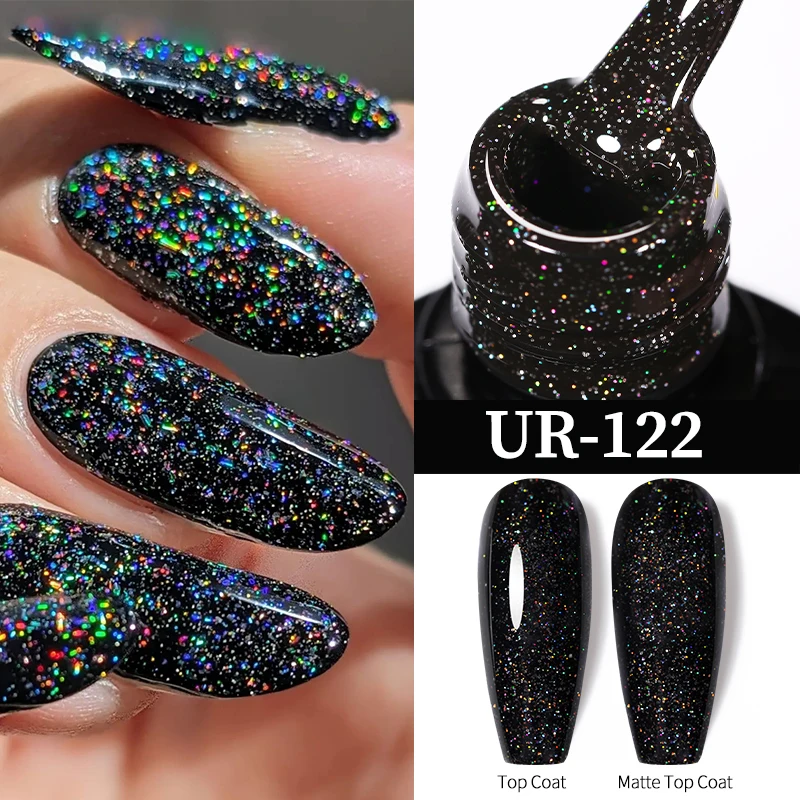 UR SUGAR-UV Gel Esmalte, Black Aurora Glitter, Faíscas, Prata, Ouro, Verniz Semi-Permanente, Soak Off, Manicure, 7,5 ml