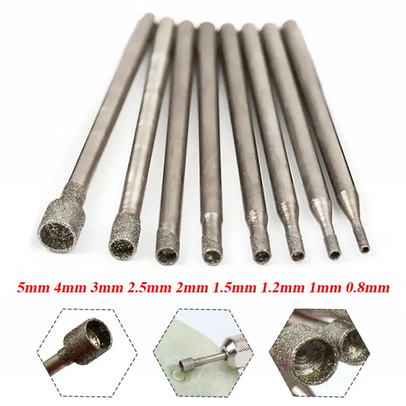 

5-10 шт. 0,8-5 мм алмазное сверло с заусенцами, гравировка для шлифования стеклянной плитки, полая головка, 2,35 мм хвостовик, электрический вращающийся инструмент