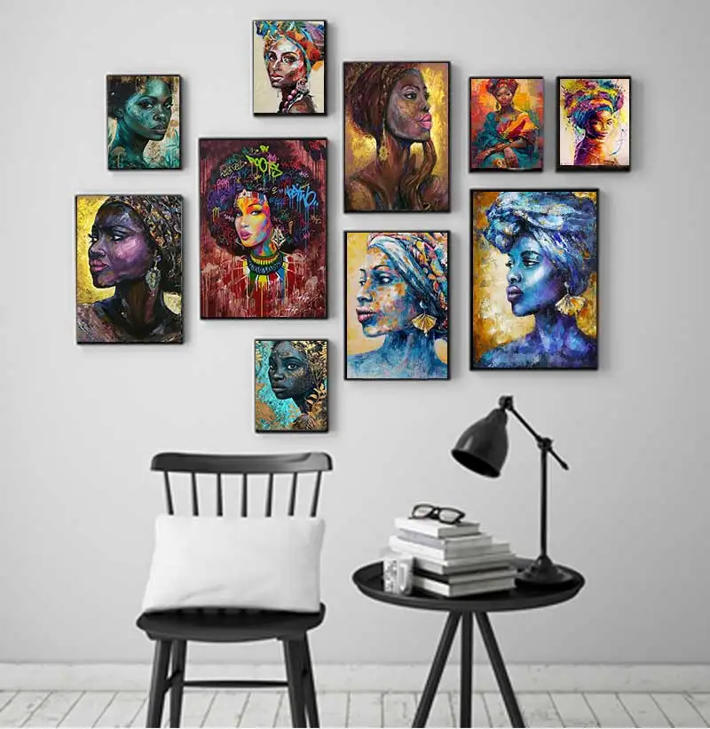 Oil Wall Art Painting for Living Room Africa Women Printed Posters Abstract Girl Portrait Canvas Painting Colorful