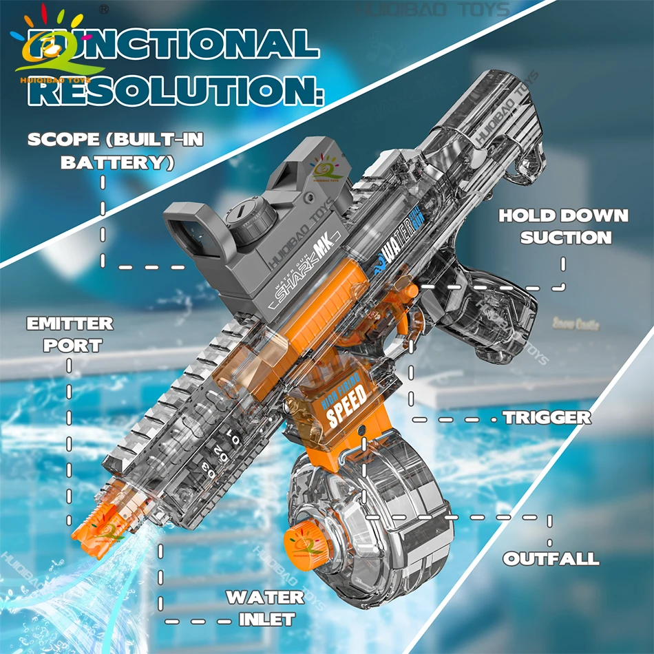 HUIQIBAO 2025 nueva metralleta eléctrica automática ARP9 pistola de agua luchas juguete verano agua al aire libre playa piscina juguetes para adultos