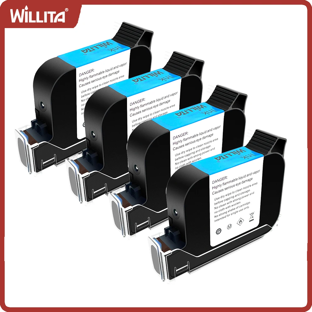 

4pcs Willita 12.7mm Black Ink Cartridge Quick-drying Solvent Ink Cartridge For 12.7mm TIJ Inkjet Printer 2588 Compatible