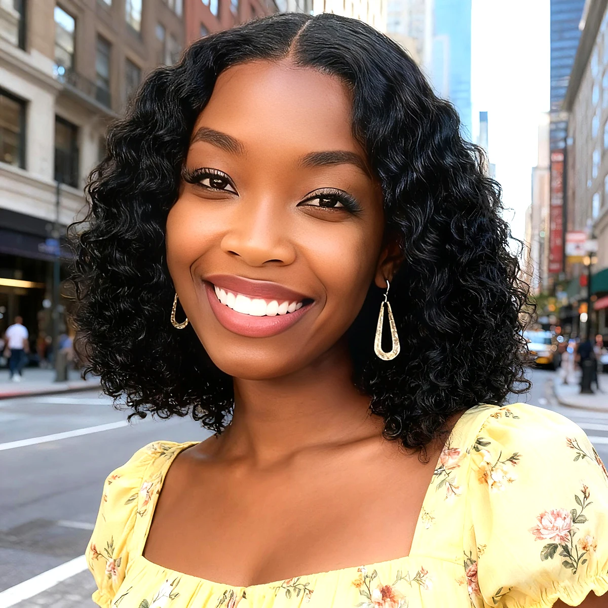 

Парики из натуральных волос Curly Bob для женщин — 4x4 кружевная застежка, вьющийся парик боб, предварительно выщипанные, детские волосы, волна воды, естественная линия волос, 150