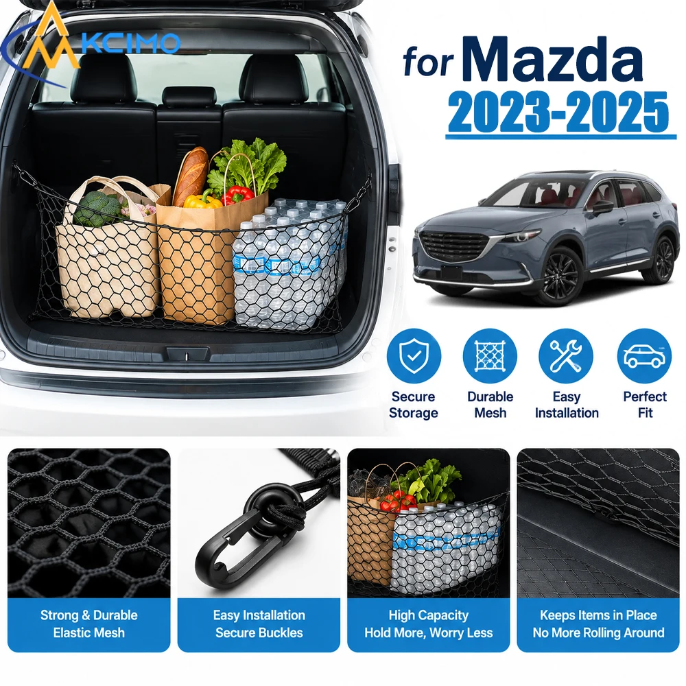 For Mazda CX-9 2023-2025 Car Trunk Cargo Net Elastic Nylon Mesh Storage Organizer Heavy Duty Luggage Secure Belongings