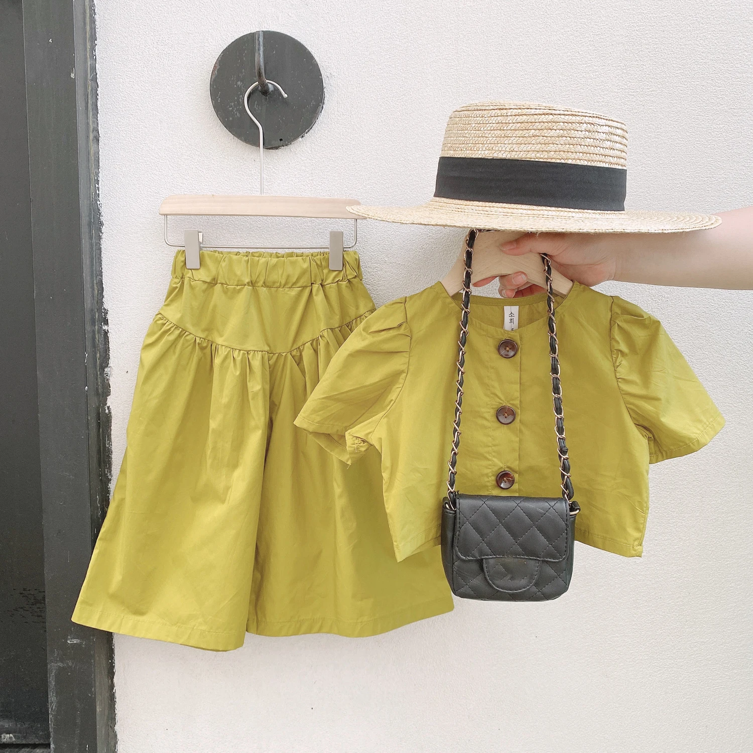 2022 Spring Summer New Children\'S Clothing Sets Girls Fashion Suits European American Style High-Waisted Tops And Wide-Leg Pants