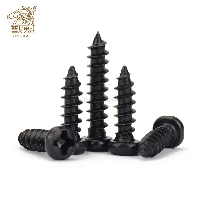 100pcs M2 M2.6 M3 M3.5 Black Steel Mini Micro Small Phillips Flat Countersunk Head Cross Round Pan Head Self-tapping Wood Screw
