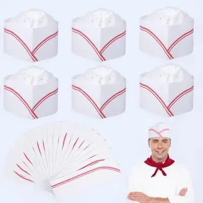 20pcs Chef Hat Disposable Lightweight Paper Hats Adjustable Size Air Holes Classic Design Universal Chef Wear Kitchen Cooking
