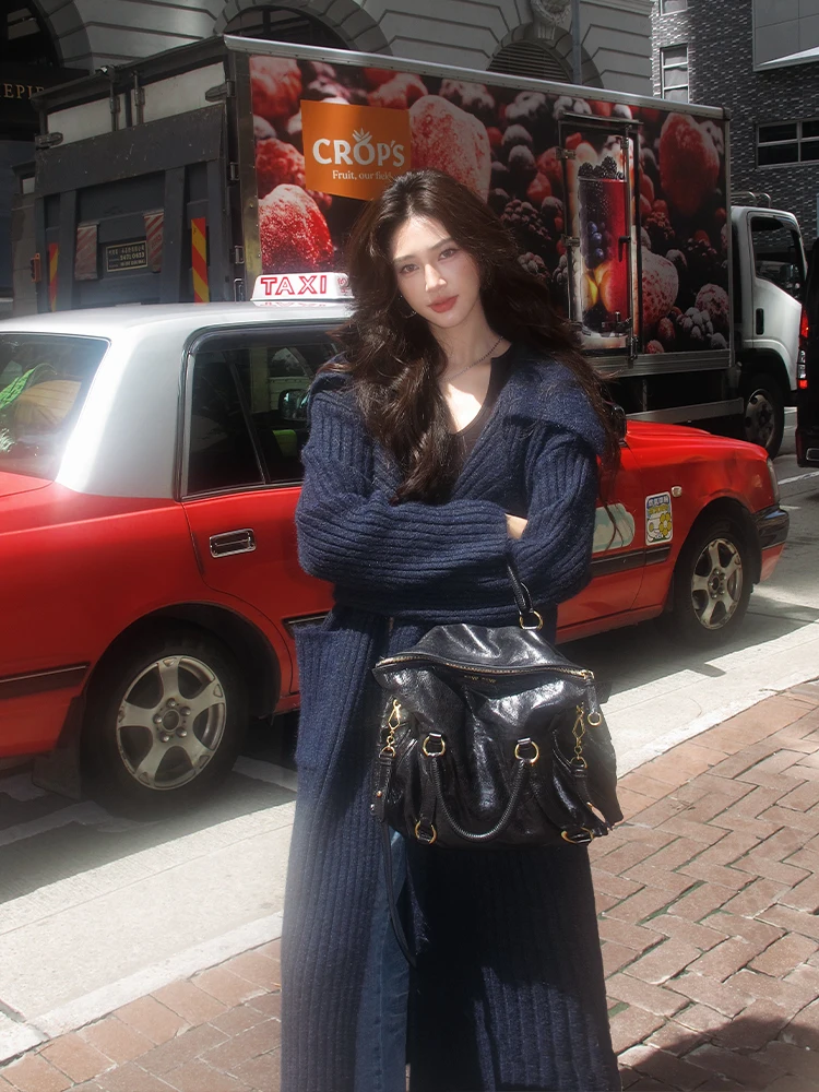 

AZure винтажный вязаный шерстяной свитер, пальто, свободный универсальный осенний топ для поездок на работу, Thiened Long Sve с квадратным воротником