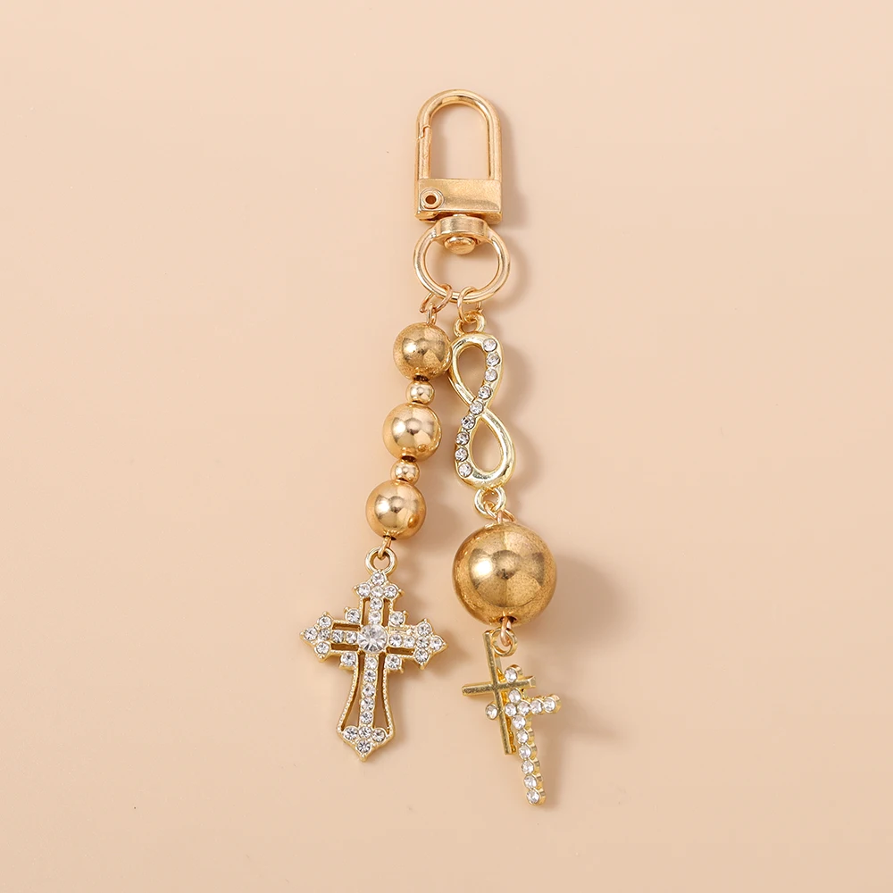 الفاخرة حجر الراين الصليب المفاتيح الدينية حلقة رئيسية المعلقات للنساء الفتيات حقيبة يد سحر DIY بها بنفسك اليدوية مفتاح سلسلة الهدايا