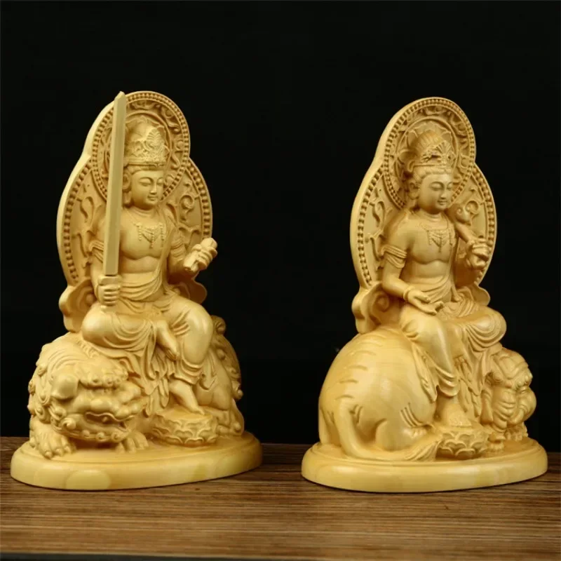 

Huangyang wood carving handicrafts Buddha statues solid wood small ornaments for home worship of Manjushri Bodhisattva