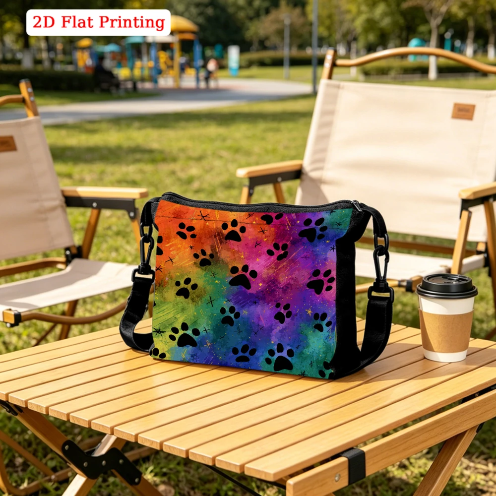 1Pc Casual Style Crossbody Bag Rainbow Color Paw Print Pattern Shoulder Bags For Park Walking Daily Commute Pet Lovers Storage O
