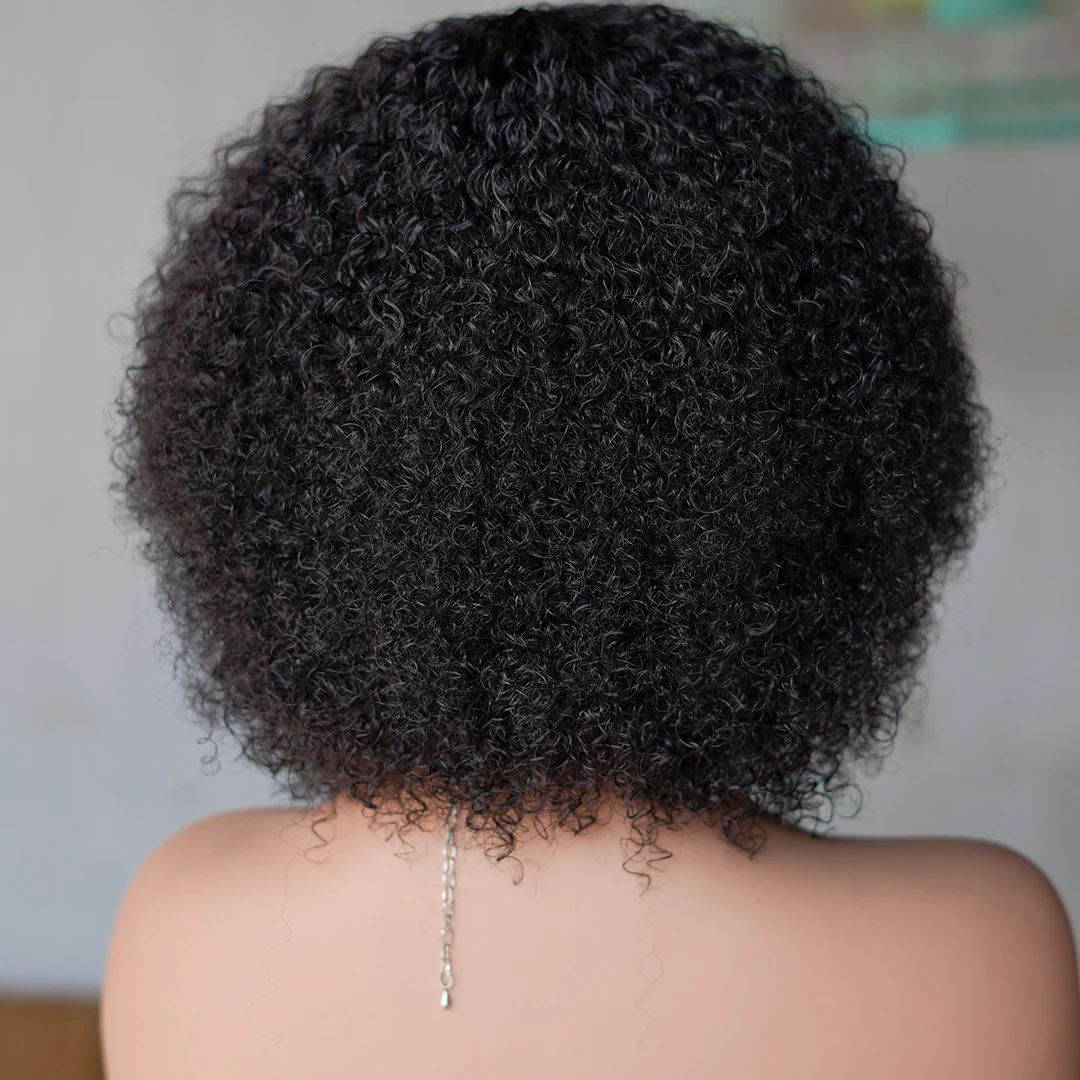 12 นิ้วAfro Kinky Curly Bobวิกผม,กับBangs Curly Pixie CutGluelessวิกผมเครื่องทําบราซิลผมมนุษย์Wigs,สําหรับผู้หญิงสีดํา