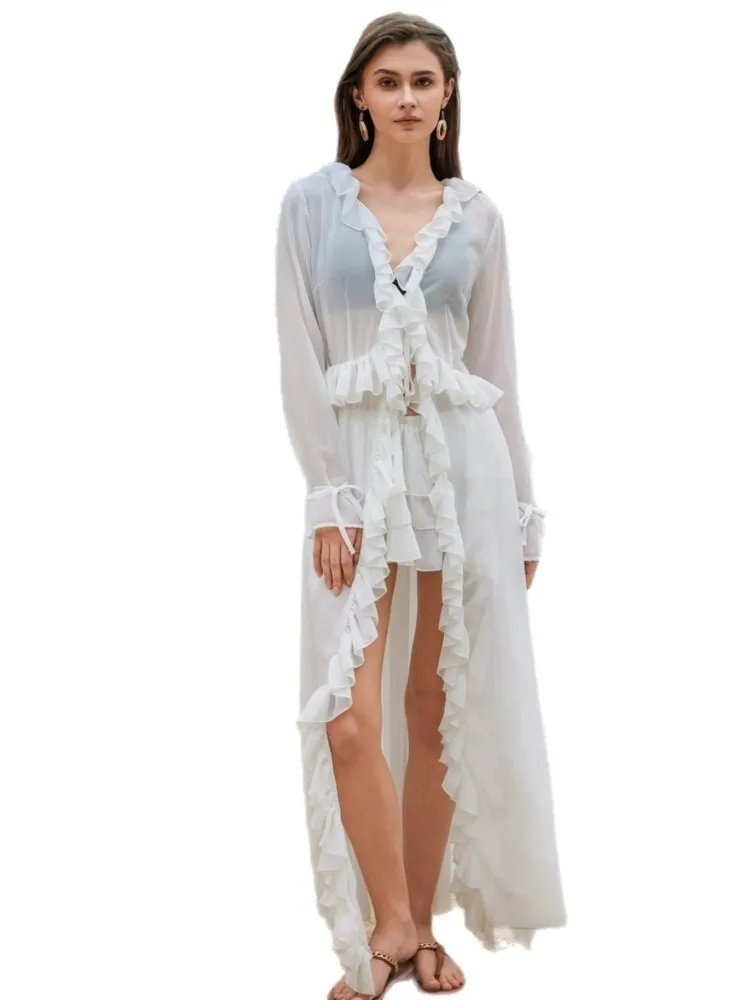 قطعة واحدة من كيمونو الشاطئ لتغطية ملابس السباحة للنساء، فساتين ملفوفة على شاطئ البحر، ملابس الشاطئ (باستثناء المايوه) #5