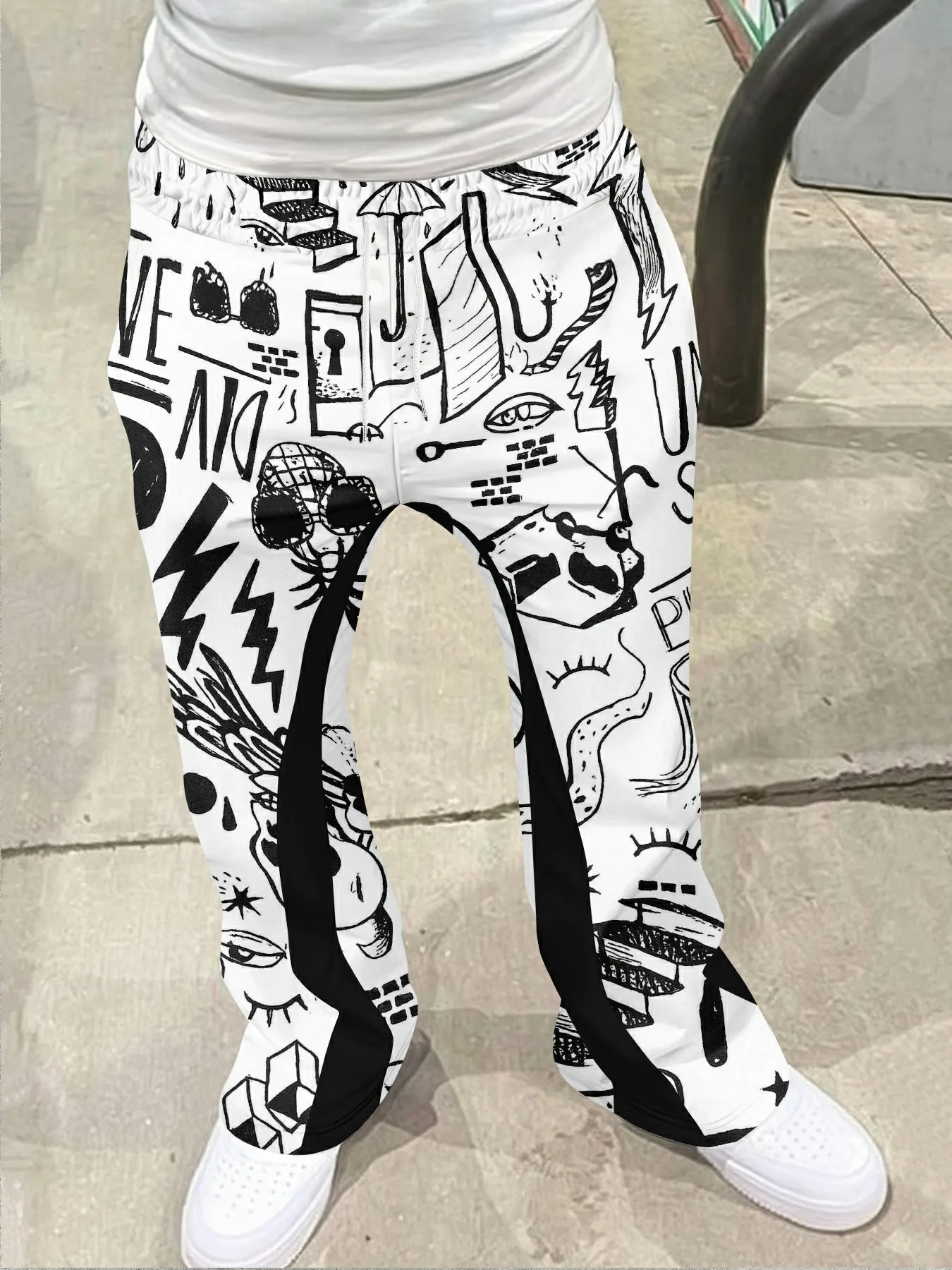 

Y2k Flared Pants Men Loose 3D Casual Sweatpant Mid Waist Sporty Female Clothe Streetwear Hip Hop Vintage Artistic Graffiti Pants