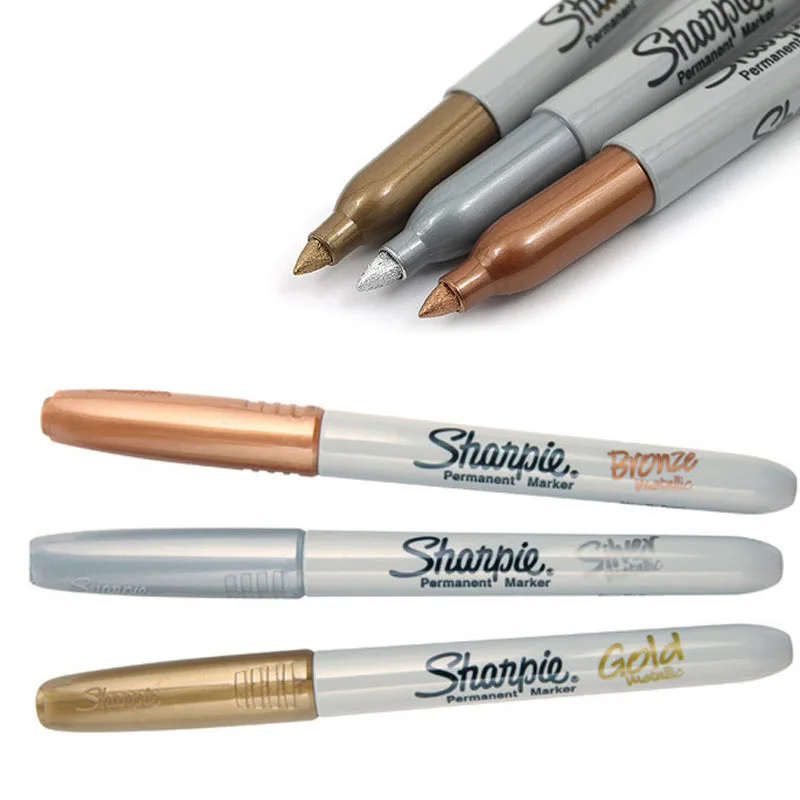 

New Gold Silver Markers Pen Sharpie Metallic Waterproof Permanent Craftwork for Wood Plastic Metal Glas Paint Writing Stationery