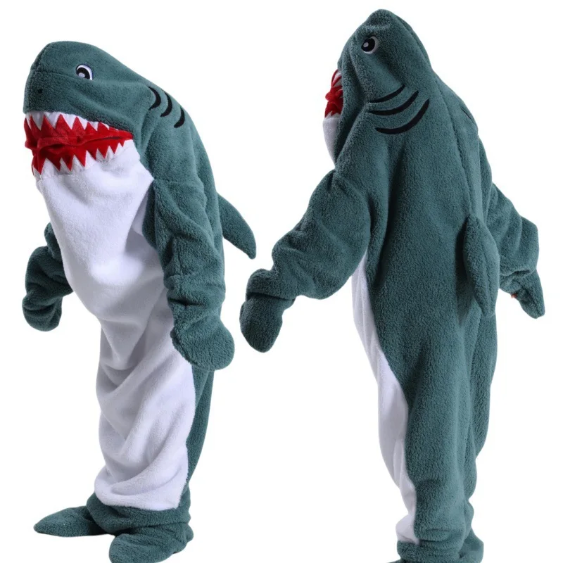 New Shark Blanket Adult Sleeping Bag Homewear Parent-Child Hoodie Sleeping Bag Thickened Couple Loose One-Piece Pajamas Homewear