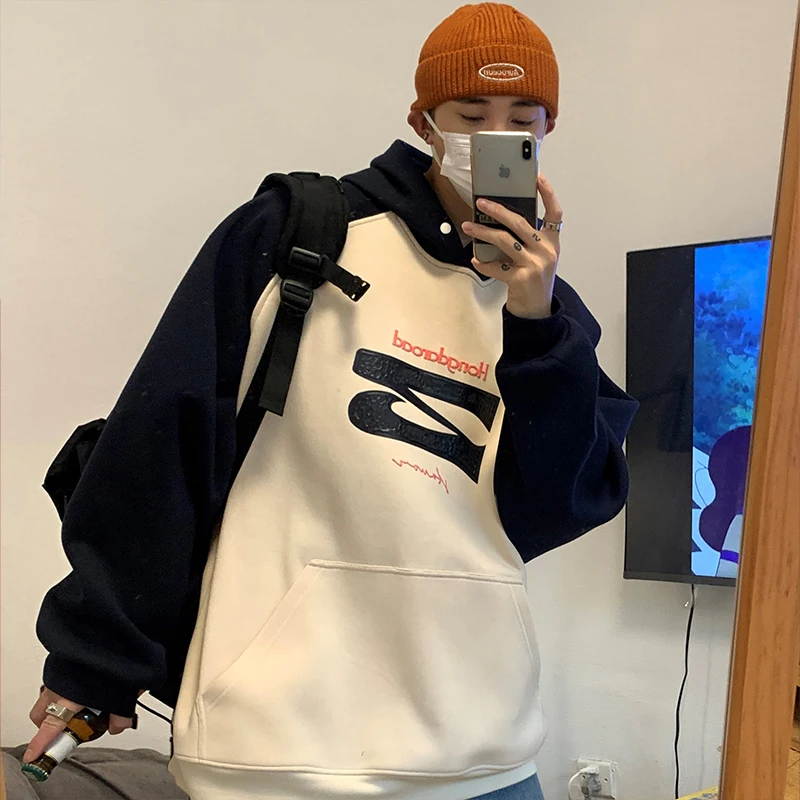 

Мужская толстовка-худи свободного кроя, повседневная, весна-осень, новая, с цветными блоками и принтом, для подростков и молодежи, модная верхняя одежда, куртка