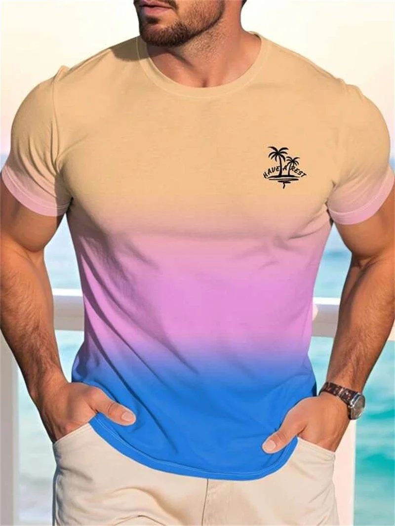 Herren-T-Shirt mit orangefarbenem, schwarz-weißem Streifenmuster, lässiges Rundhals-Kurzarmshirt, farbenfrohes gestreiftes Oberteil, Alltags-Freizeitoutfits