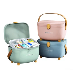 Vilscijon Home Plastic Double-Layer First Aid Box with Handle Multi-Purpose Suitcase Compartment Storage Box