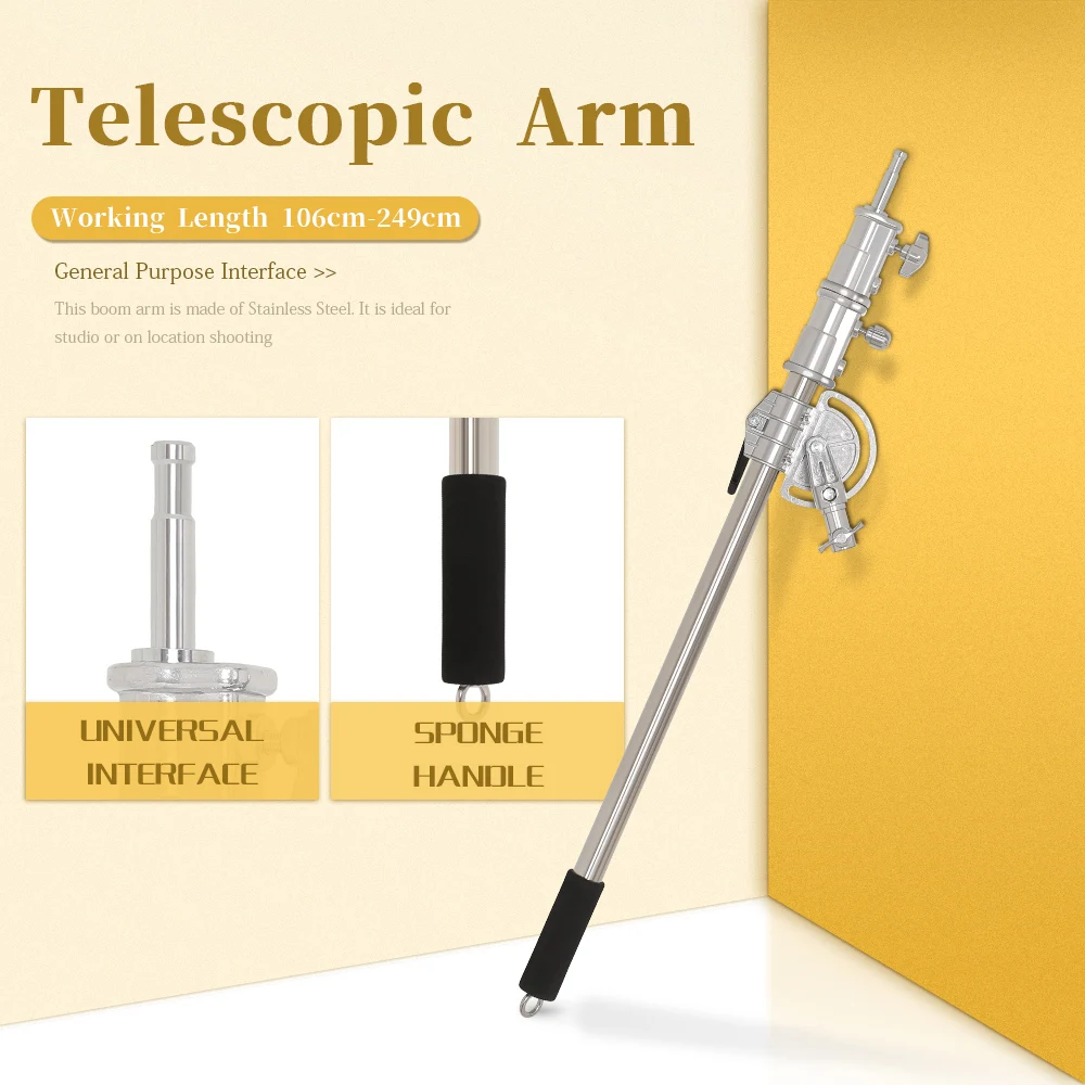 SH Adjustable Stainless Steel Cross Arm 106-249cm Photo Studio Telescopic Boom Arm Top Light For Pro Studio Flash Strobe