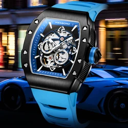 Luxury Skeleton Automatic Watch Wine Barrel Mechanical Wrist Watches For Men Free Shiping Japan Movement 82S7 Montre Homme