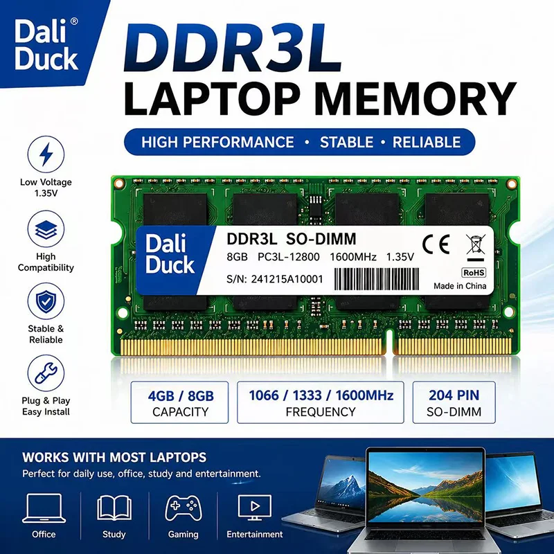 

Dali Duck Ram Memory DDR3L 4GB 8GB 1333MHz 1600MHz PC3L 10600S 12800S 204Pin 1.35V SODIMM for Laptop Notebook Memoria RAM DDR3