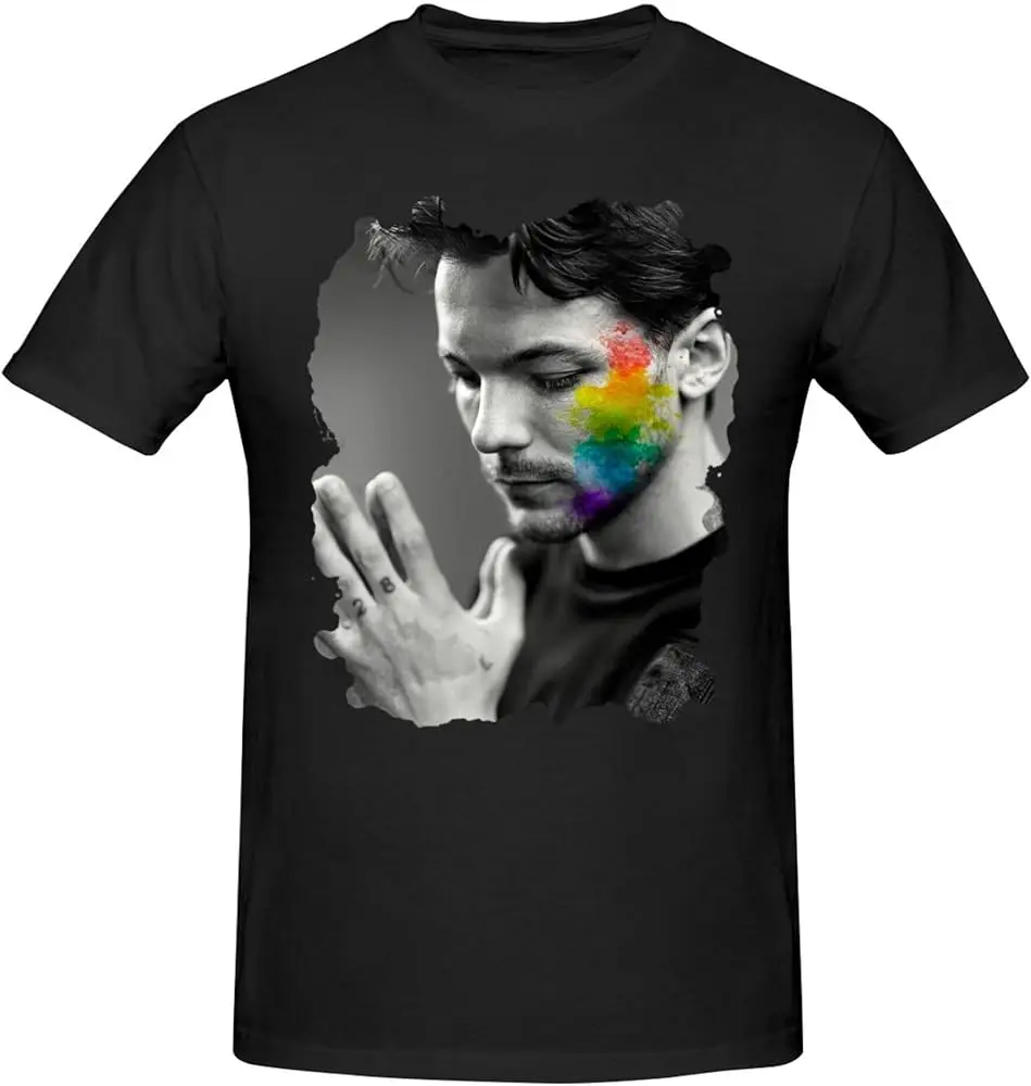 Mitman Louis Music Tomlinson t-Shirts Men's Summer Cotton Casual Crew Neck Short Sleeve Shirt Unisex tees Black