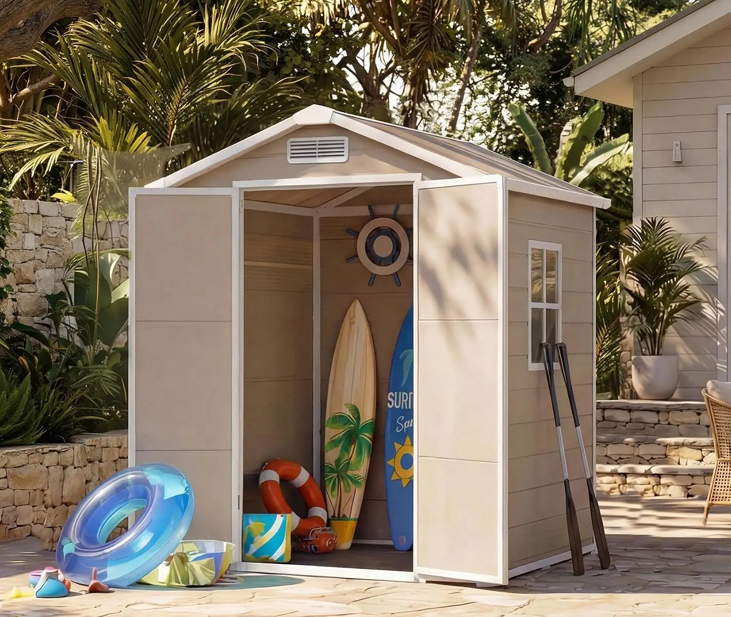 6x4 ft Outdoor Storage Shed Floor Resin Garden Window Lockable Door Tool Shed Patio Backyard Lawn Mower Bike, Customized