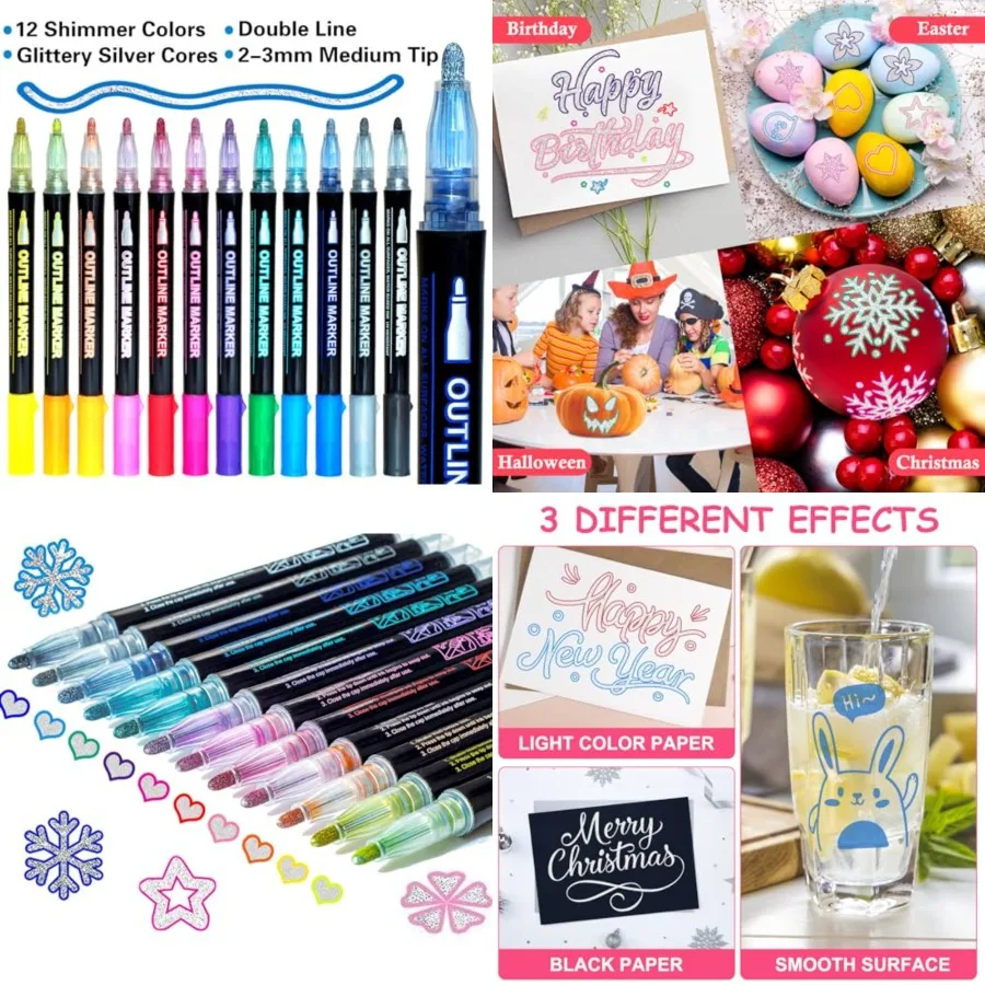 

Stocking Stuffers for Teen Girls: 12 Glitter Markers Christmas Gifts for Teens Trendy Outline Glitter Pens with Shimmer Effect