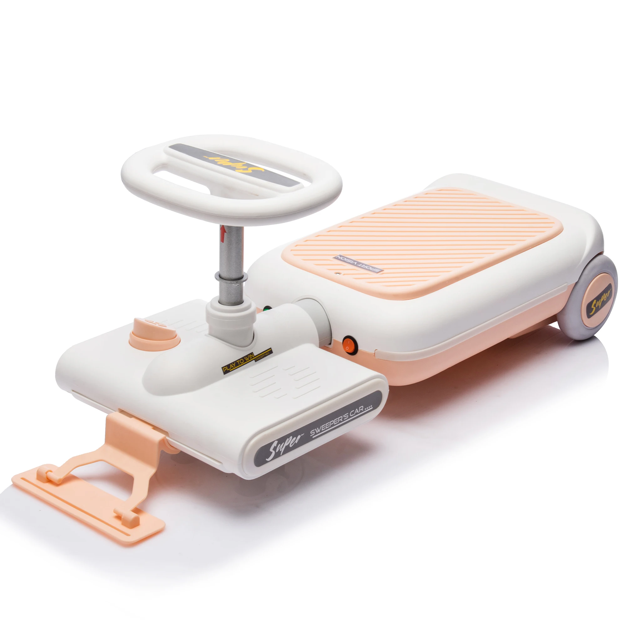 Go Kart per pulizia 12V per bambini, motore 55W, anteriore con mop per pulizia, lunghezza può estesa da 6 cm, funzione musicale e illuminazione integrata