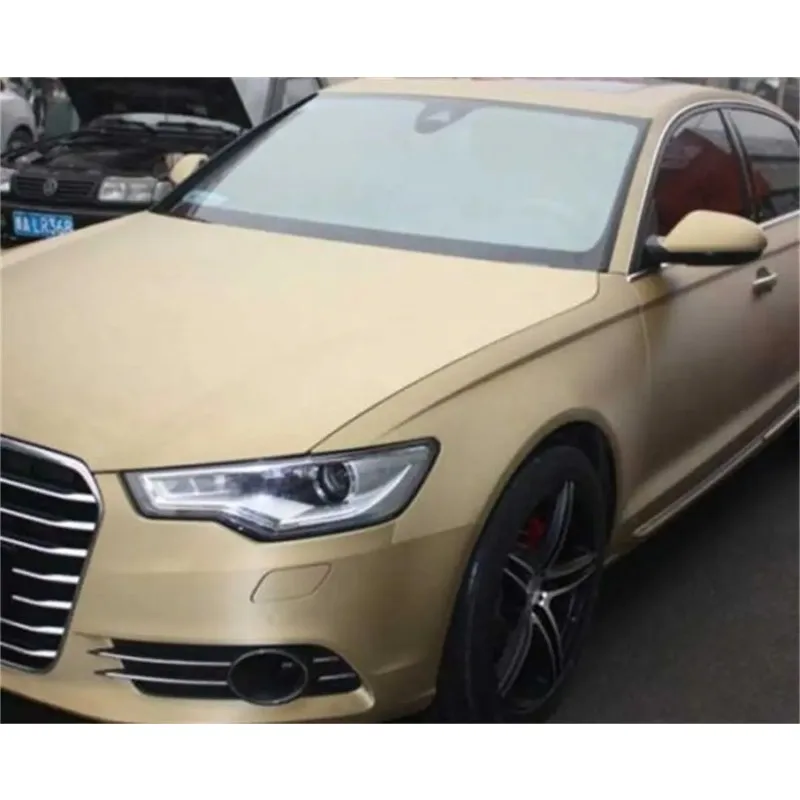 Matte Gold Vinyl Film Wrap DIY Car Decal Adhesive Wrapping Foil with Air Release Channels for Smooth Application