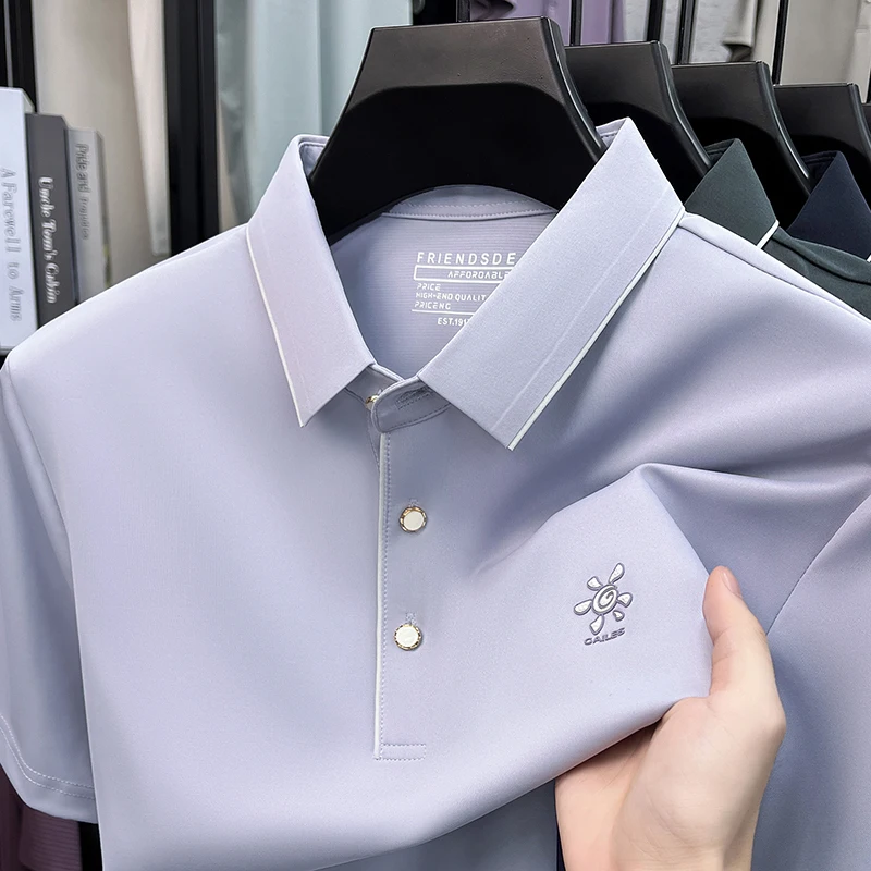Light Luxury Brand Short Sleeve Polo Shirt Men's Summer Breathable Fashion Exquisite Embossed Casual Solid Color New T-Shirt