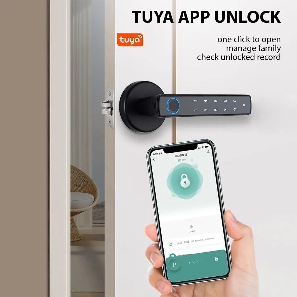 Security 4 in 1 Fingerprint Door Lock Tuya App Easy Installation Smart Door Lock Keyless Door Lock Home