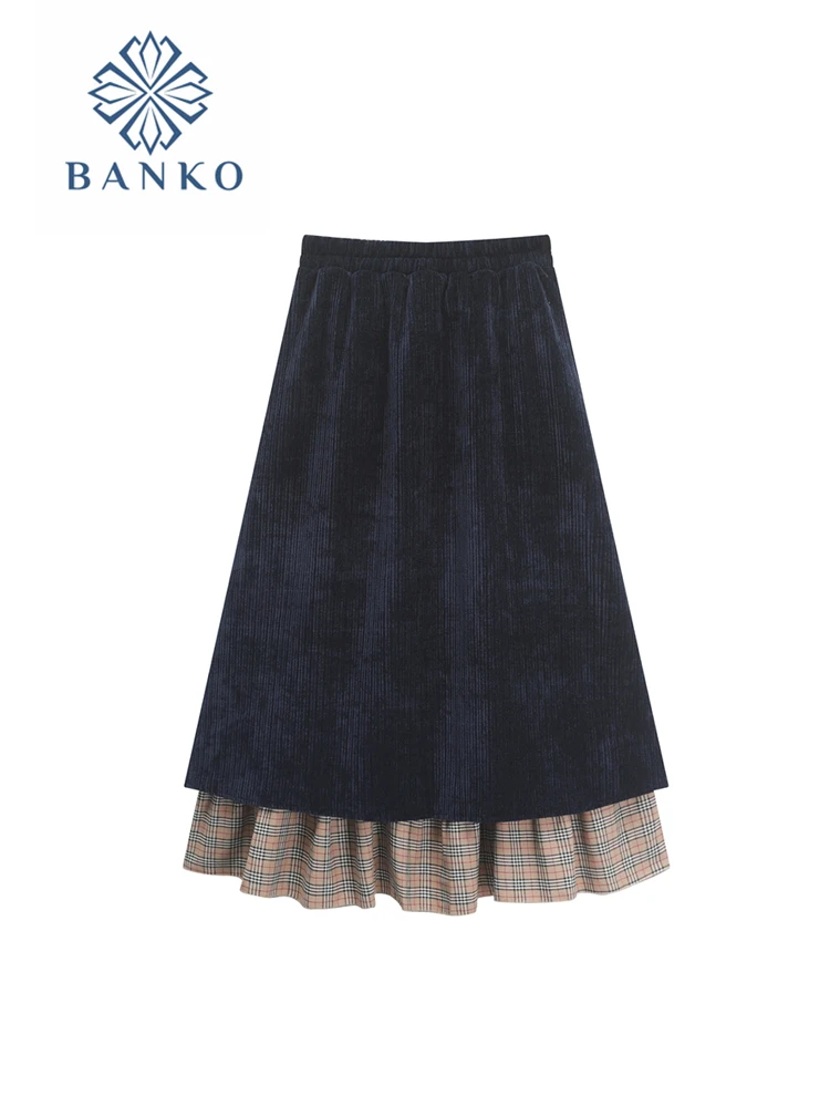 

New Design Women Pleated Skirt Patchwor Contrasting Colors Casual A-Line Skirt Female High Stree Autumn Winter Japanese Fashion