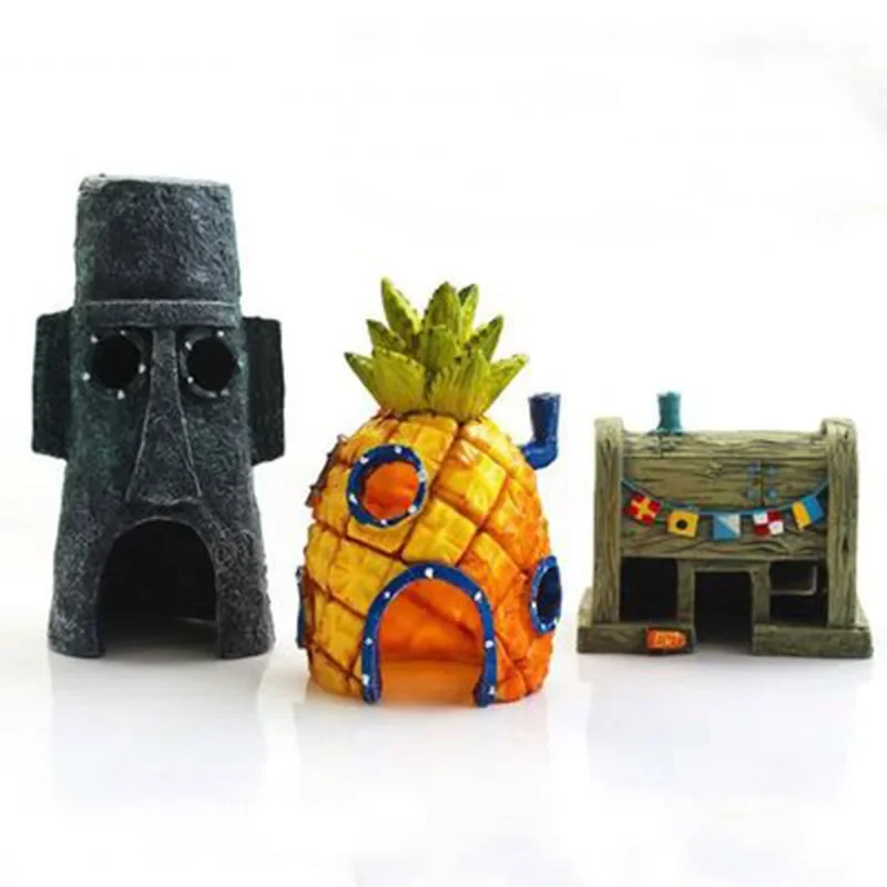 Resin Crafts Mini for Squidward House Style Pineapple Cartoon House Home Fish Tank Aquarium Ornament Decorate