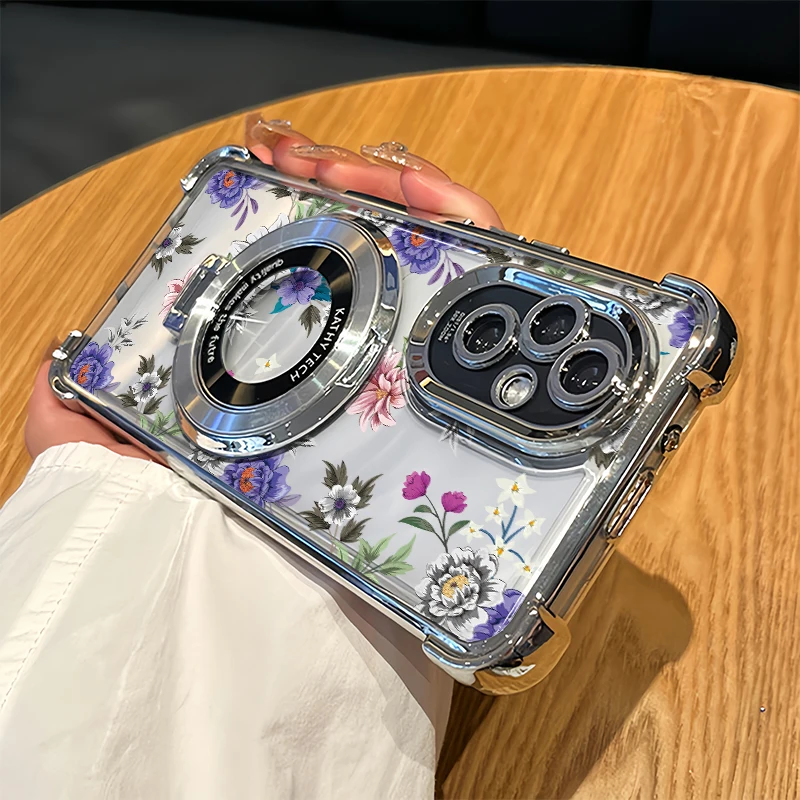Funda transparente a prueba de golpes para teléfono Infinix Spark 20 20C Go 1 2 3 2024 2023 10C 10 Pro, funda con soporte chapado con diseño de flores