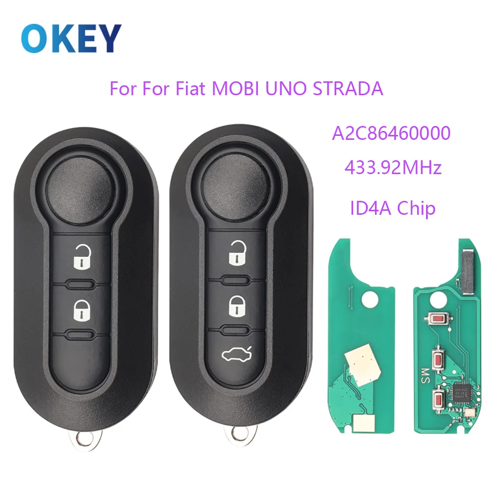 Okey Flip Remote Car Key FCC ID: A2C86460000 ID4A Chip 433.92MHz For Fiat MOBI UNO STRADA FIORINO E MAIS SIP22 Blade