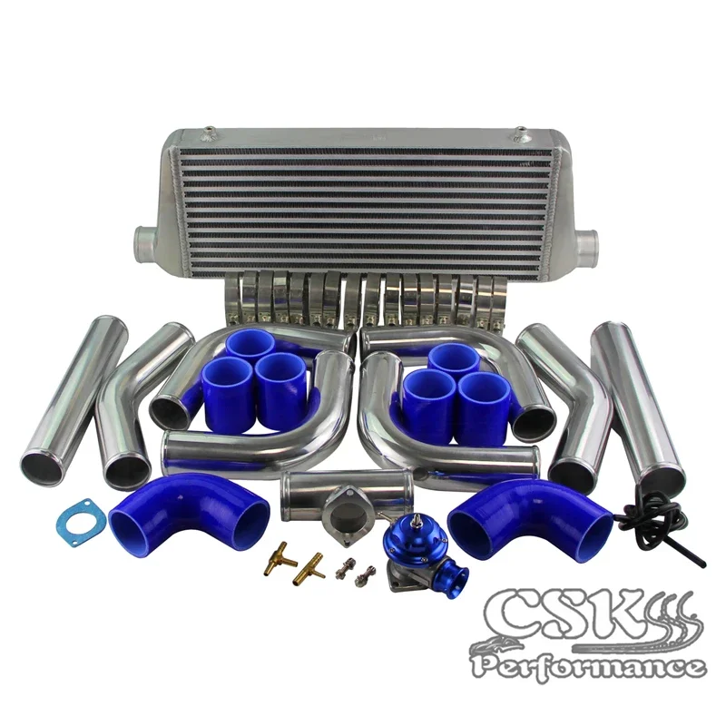 2.25'' 550x230x64mm Universal Alum Intercooler + Pipe Piping Hose Kit + BOV Turbo Blow Off Valve Kit