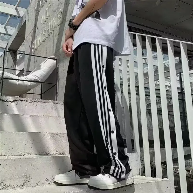 Summer Loose Men\'s Trend Simple Casual Pants Striped Pants Harajuku Sweatpants Men\'s Youth Popular Tide Fashion Straight Pants