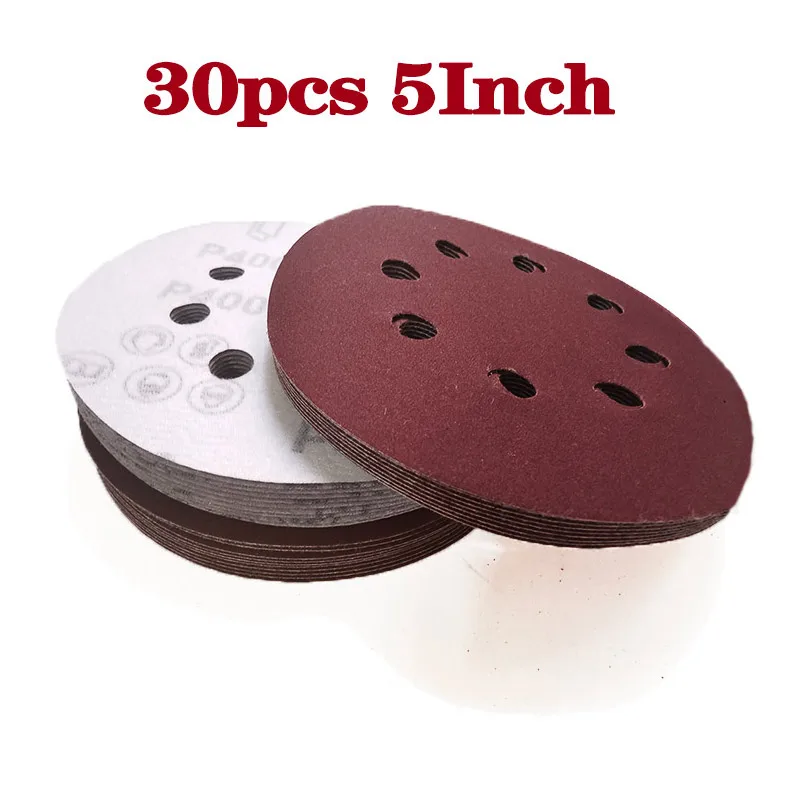 30pcs 5 Inch 125mm Round Sandpaper Polishing Disk Sand Paper Grit 40-2000 Hook and Loop Sanding Disc Polish