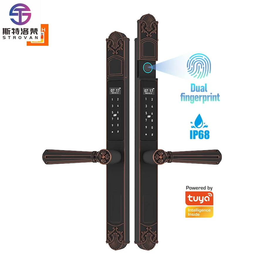 

STLF Tuya App-Controlled Smart Door Lock with Biometric Fingerprint Reader Waterproof IP68 Aluminum Key Face WiFi Card