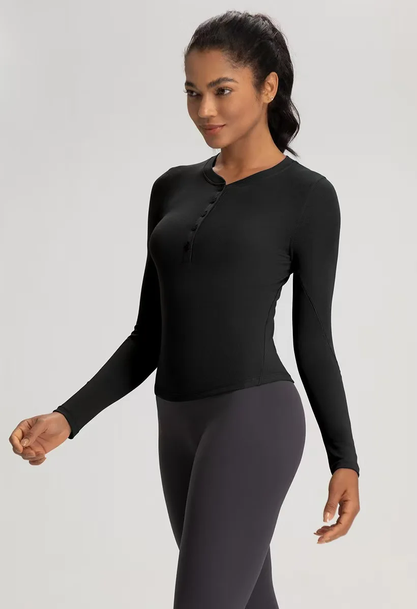 

Women's Half-Button Yoga Long Sleeve Top, Slim Fit Quick Dry Sports Shirt for Workout Gym
