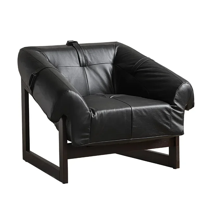 

Imported oil wax leather sofa antique single sofa stainless steel leather recliner leisure chair