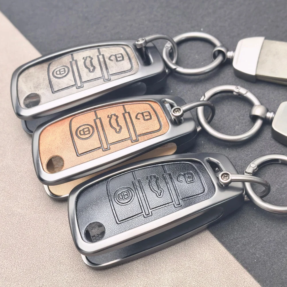 Zinc Alloy Leather Key Case Cover Shell for Audi A4 B7 A6 C6 4f 8v A3 8p A1 A3 Accessories Remote Key Holder 3 Button Jacket
