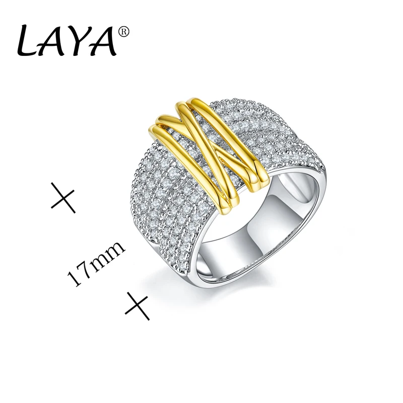 LAYA 100% 925 Sterling Silver Fashion Retro Light Gold Multi-Line Shining Zircon Ring For Men Women Party Exquisite Fine Jewelry