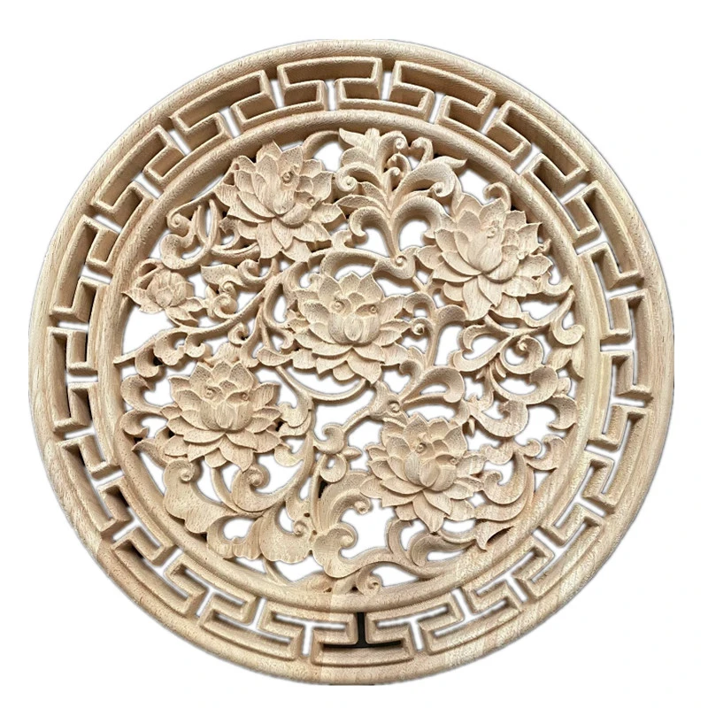 

30-38cm Wood Carved Applique Mouldings Onlay for Decor Furniture Decals Corner Round Frame Onlay Cabinet Unpainted Figurines