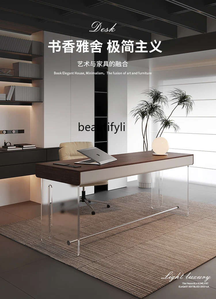 Home Walnut Desk Italian Minimalist Acrylic Suspension Study Desk Desk