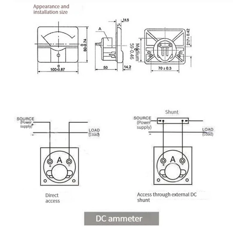 44C2 1mA 2mA 5mA 10mA 20mA 30mA 50mA 75mA 100mA 200mA 300mA 500mA DC Ammeter Analog Current Test Meter Mechanical Header Ammeter